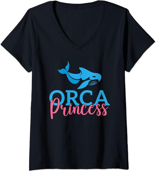 Womens Orca Princess Orca Whale V-Neck T-Shirt